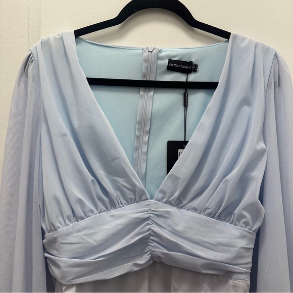 NWT PrettyLittleThing Light Blue Mesh Ruched Waistband Bodysuit in Medium - Picture 4 of 4